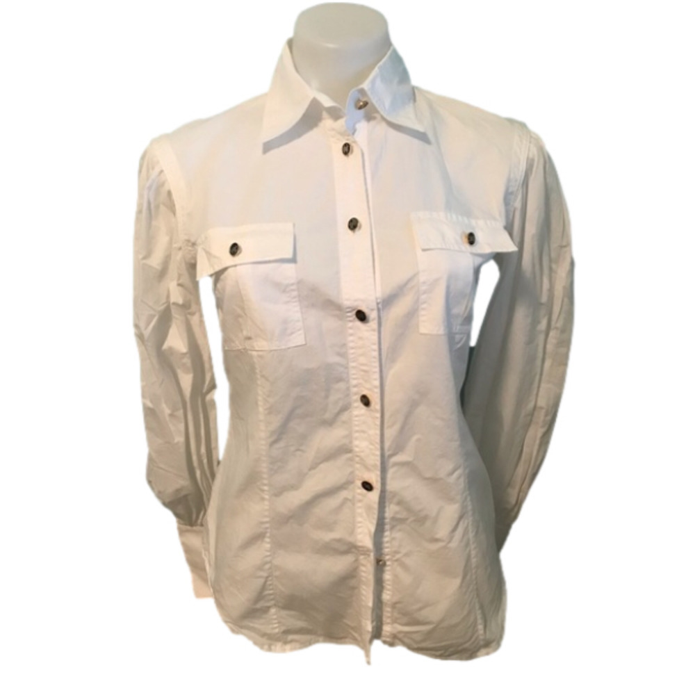 𝅺Roberto Cavalli White Button Down Long Sleeve collar Shirt size XS